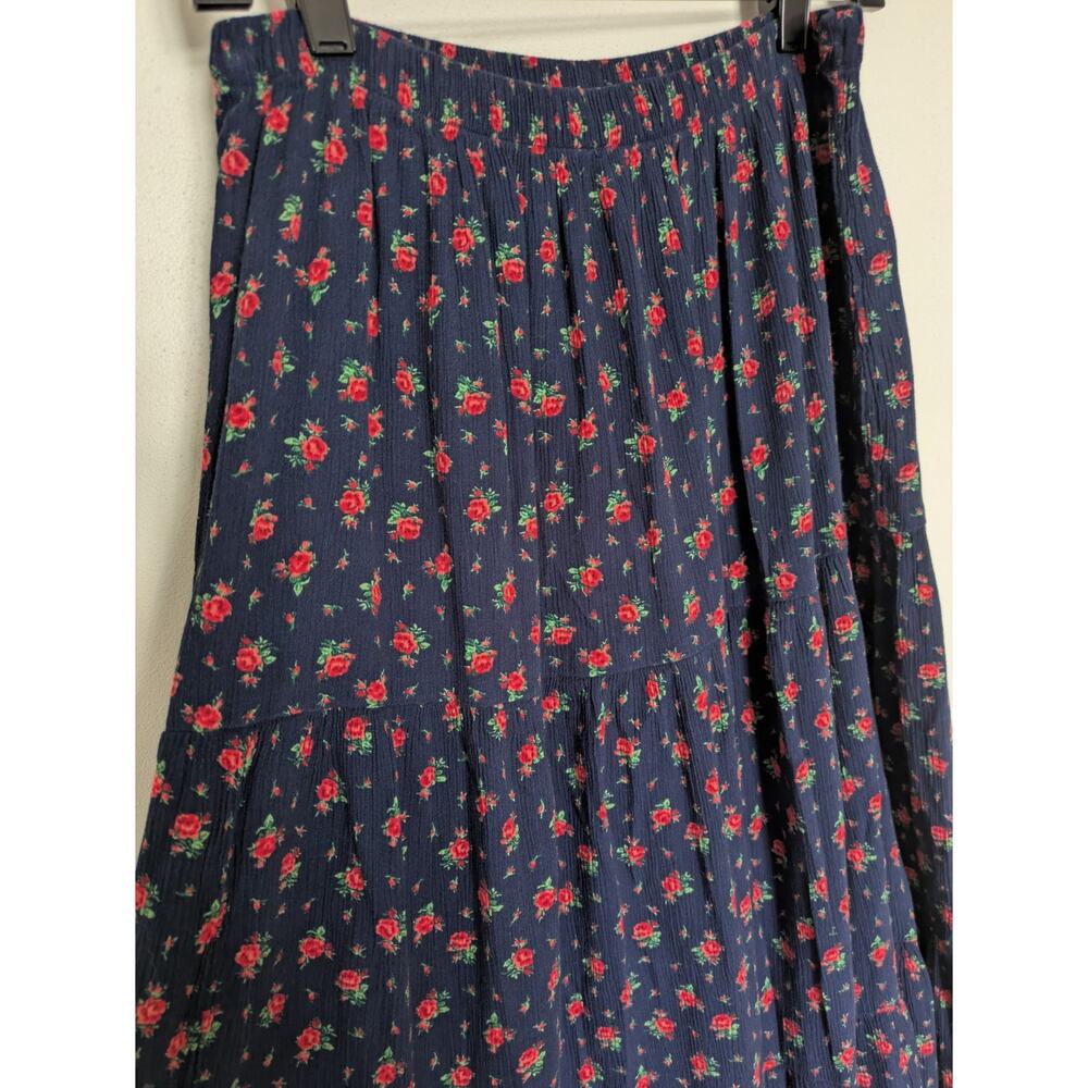 Aerie Floral Navy Tiered Maxi Skirt Comfort Waist Boho - Picture 4 of 4